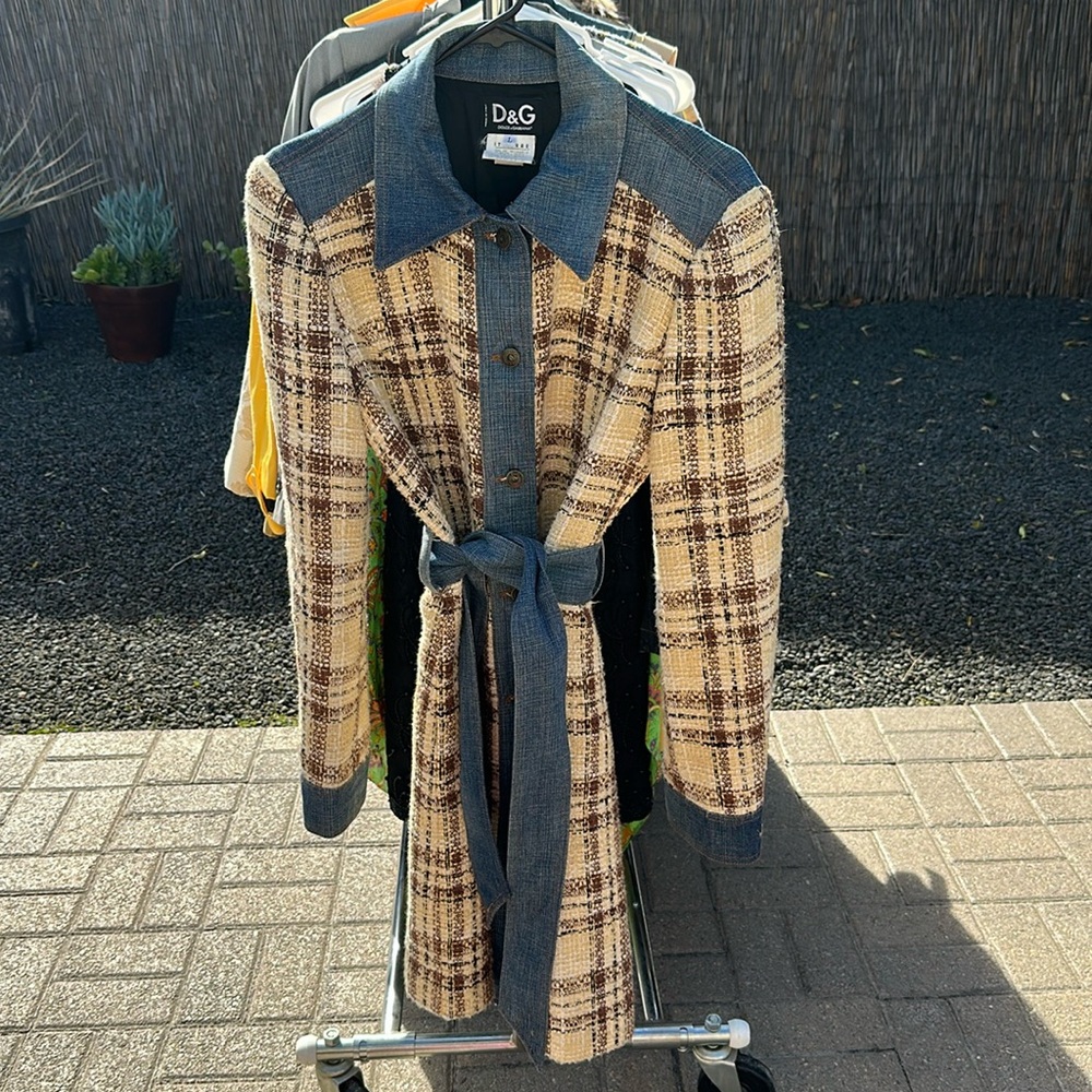 Dolce and Gabbana denim and tweed blend trenchcoat